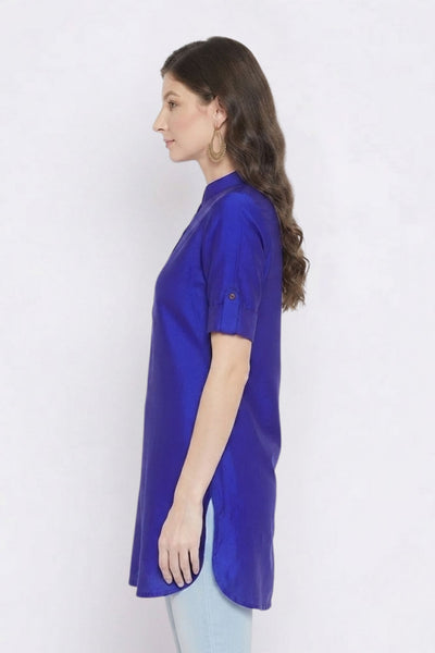Royal blue Solid Coloured Short Kurti - 32" Length