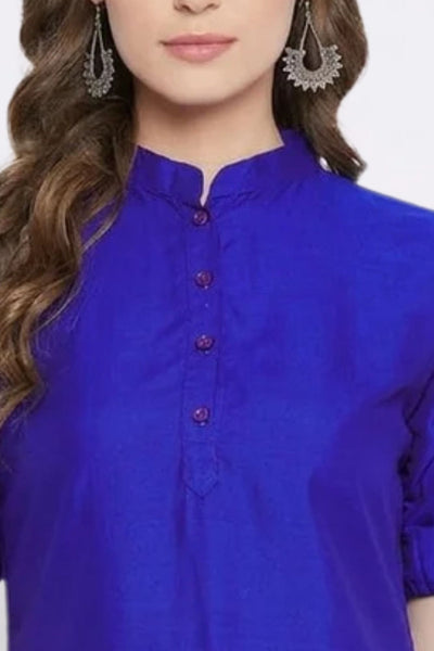 Royal blue Solid Coloured Short Kurti - 32" Length