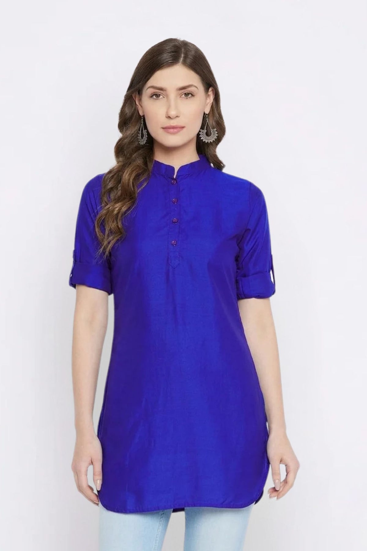White Solid Coloured Short Kurti - 32" Length