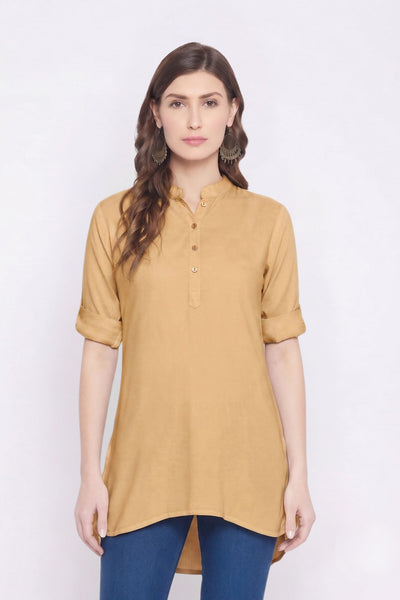 White Solid Coloured Short Kurti - 32" Length