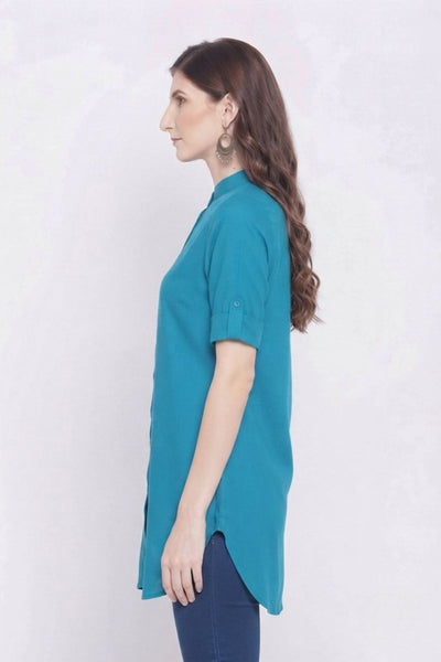 Sky Blue Solid Coloured Short Kurti - 32" Length