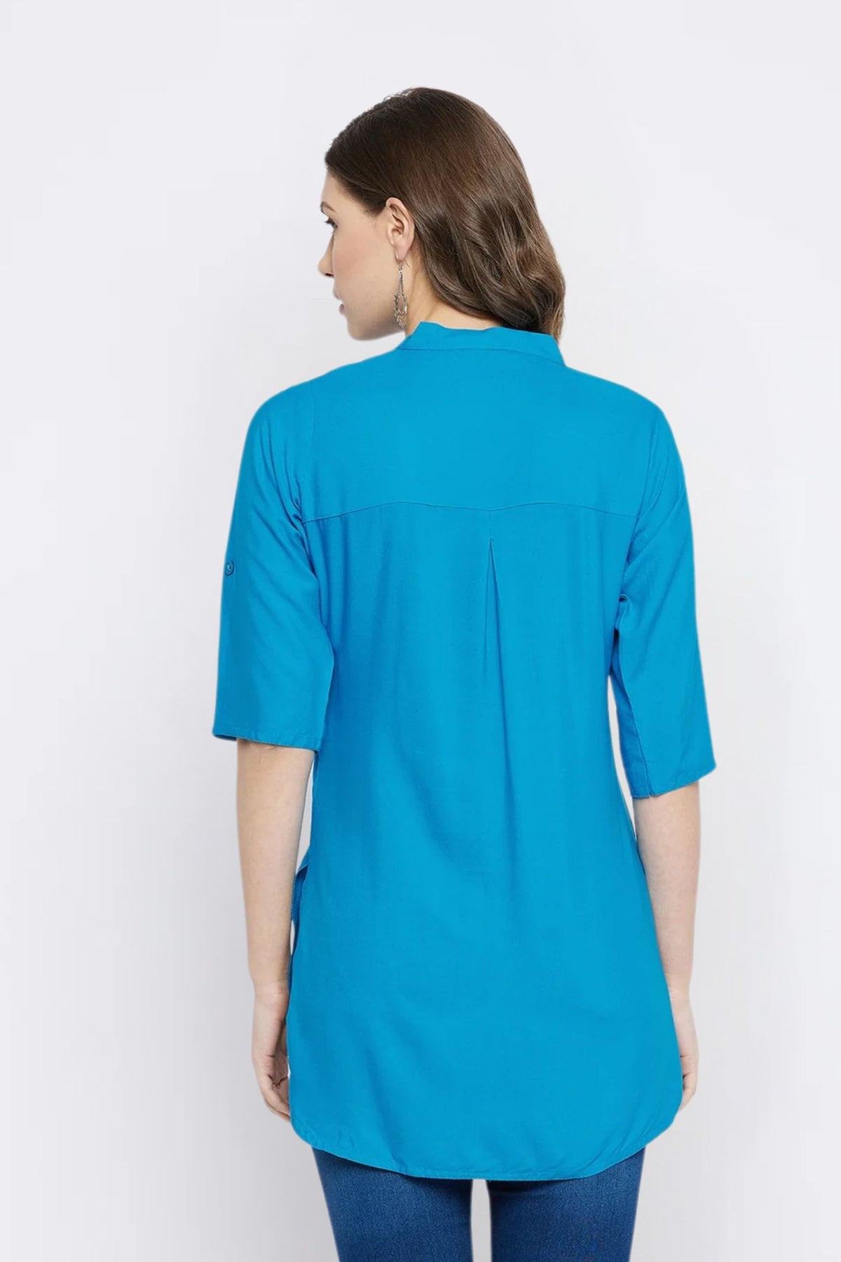 Sky Blue Solid Coloured Short Kurti - 32" Length