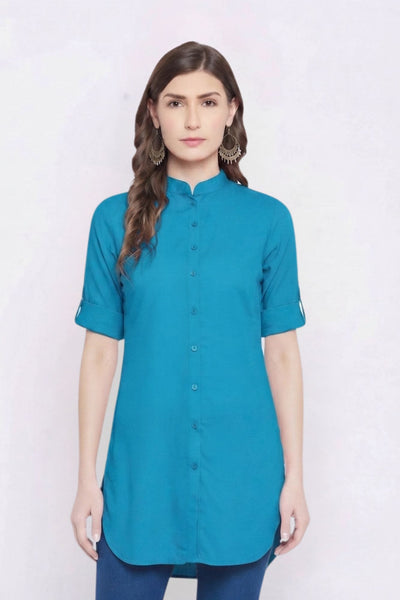 White Solid Coloured Short Kurti - 32" Length