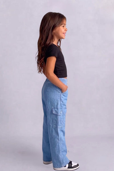 Girls Stone Denim cargo