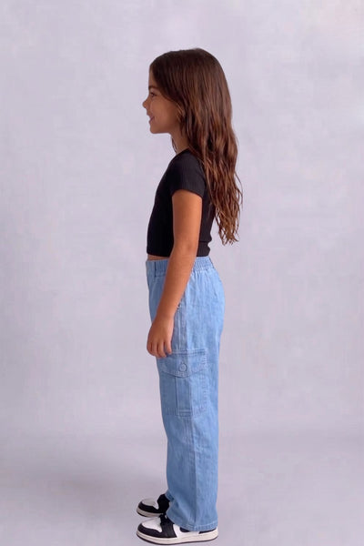 Girls Stone Denim cargo