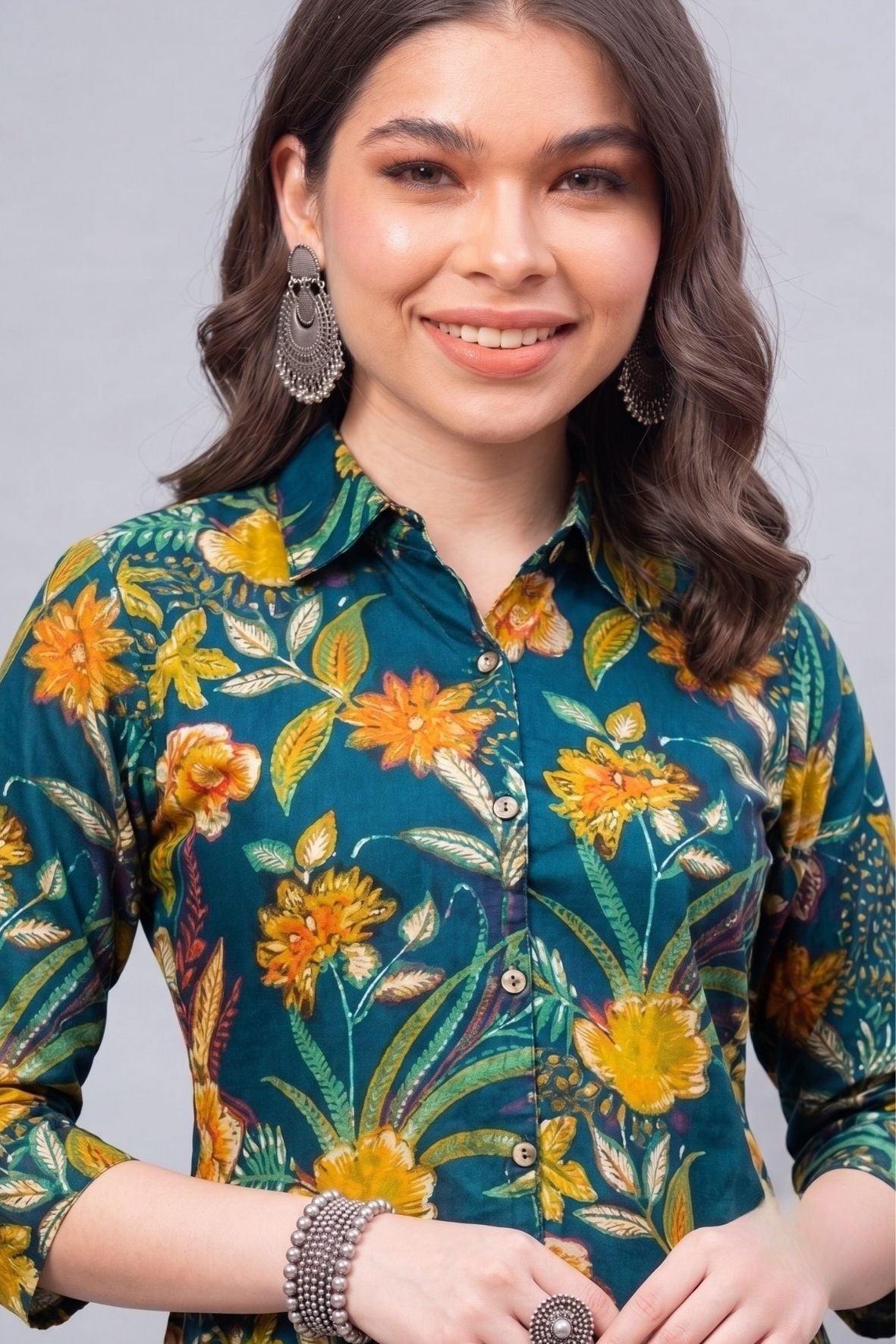 Teal Bloom Short Printed Kurti