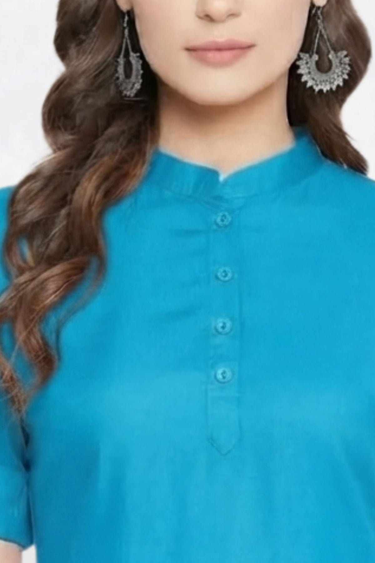 Turquoise Blue Solid Coloured Short Kurti - 32" Length