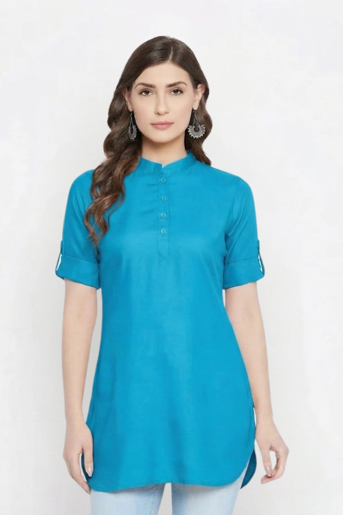 White Solid Coloured Short Kurti - 32" Length