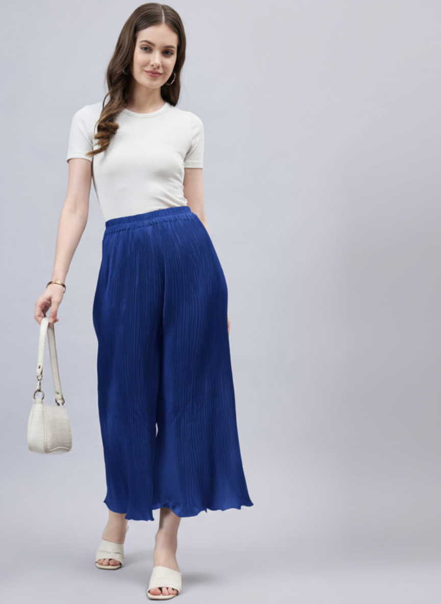 Royal blue Pleated Chiffon Palazzo One size