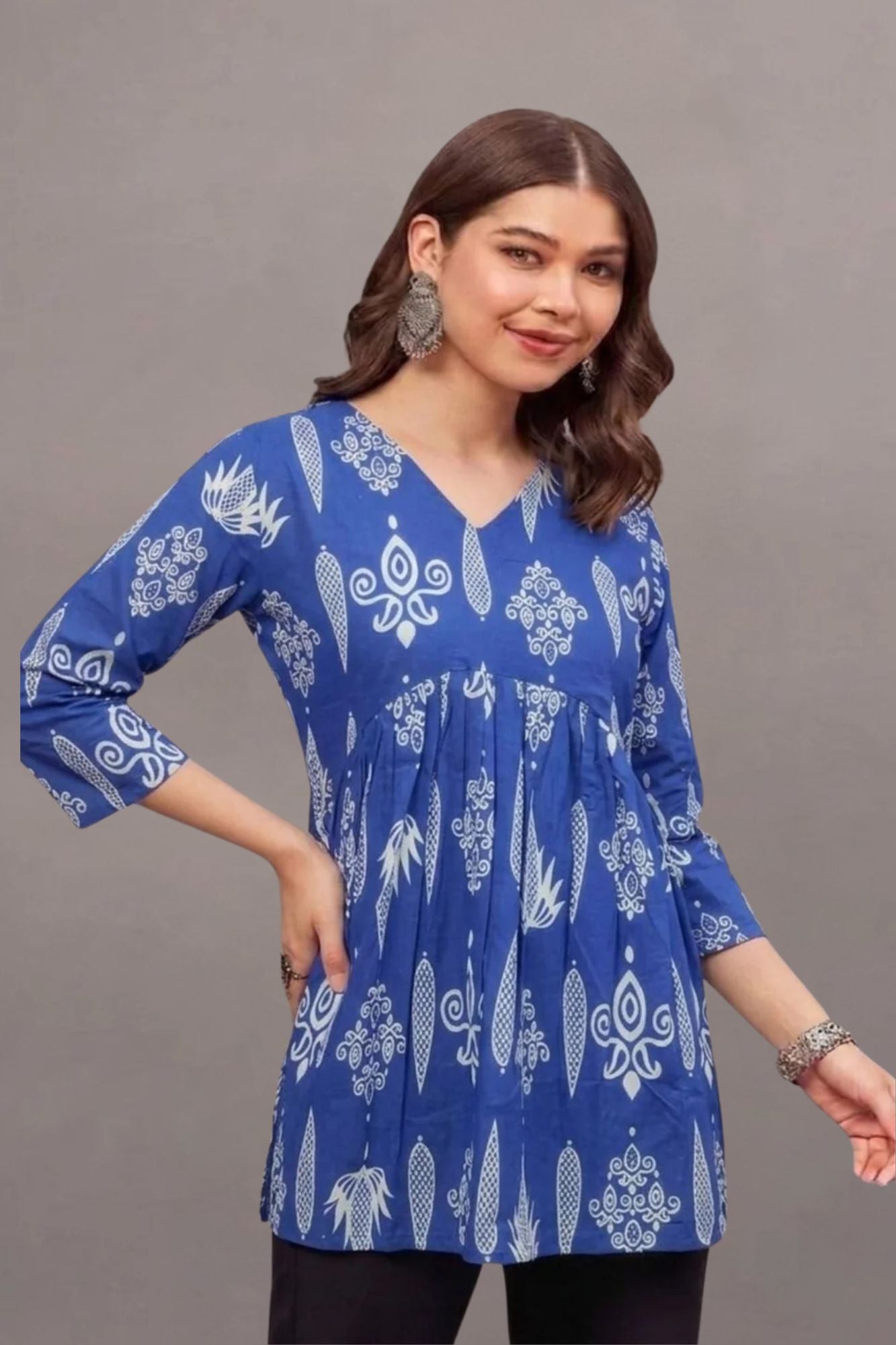Cotton Indigo Tribal Printed short kurti