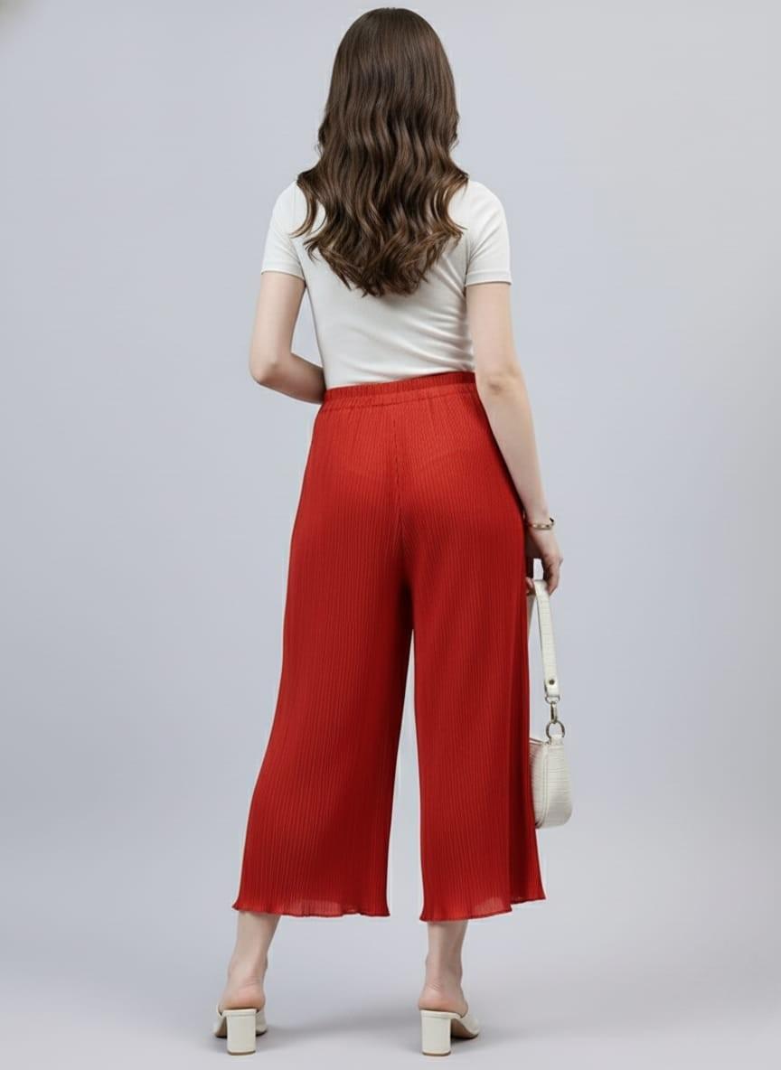 Red Pleated Chiffon Palazzo
