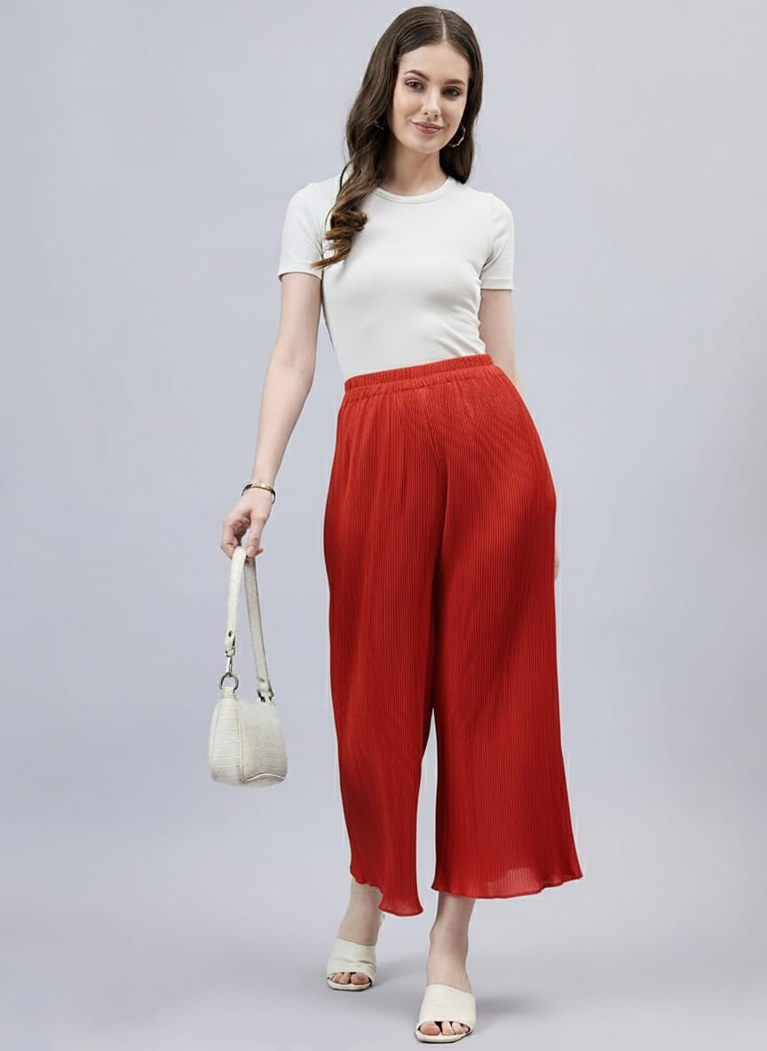 Red Pleated Chiffon Palazzo