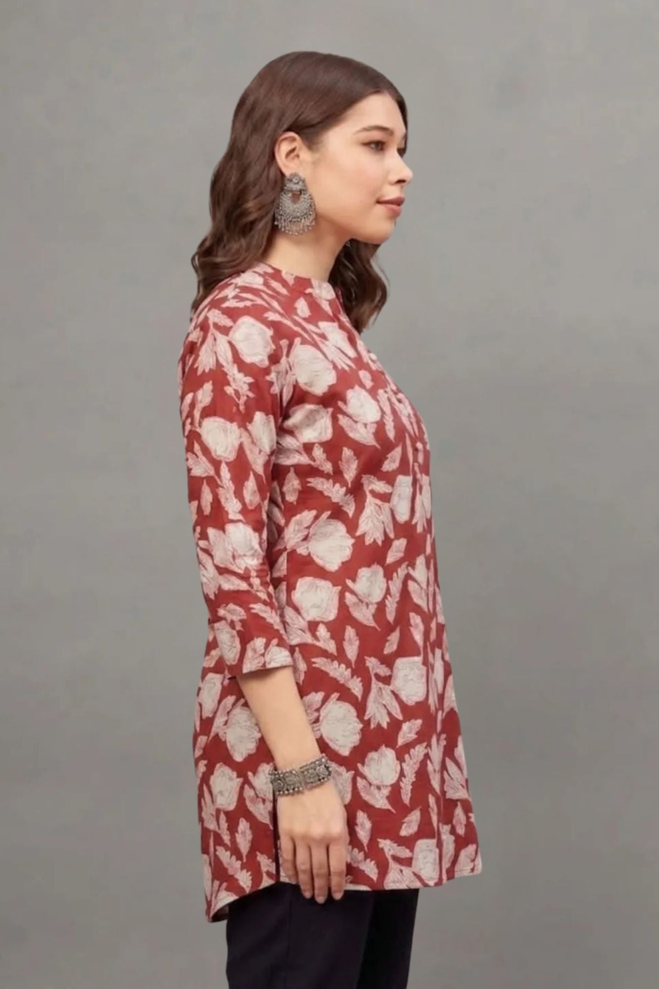 Cotton Red leaf Everyday Printed short kurti