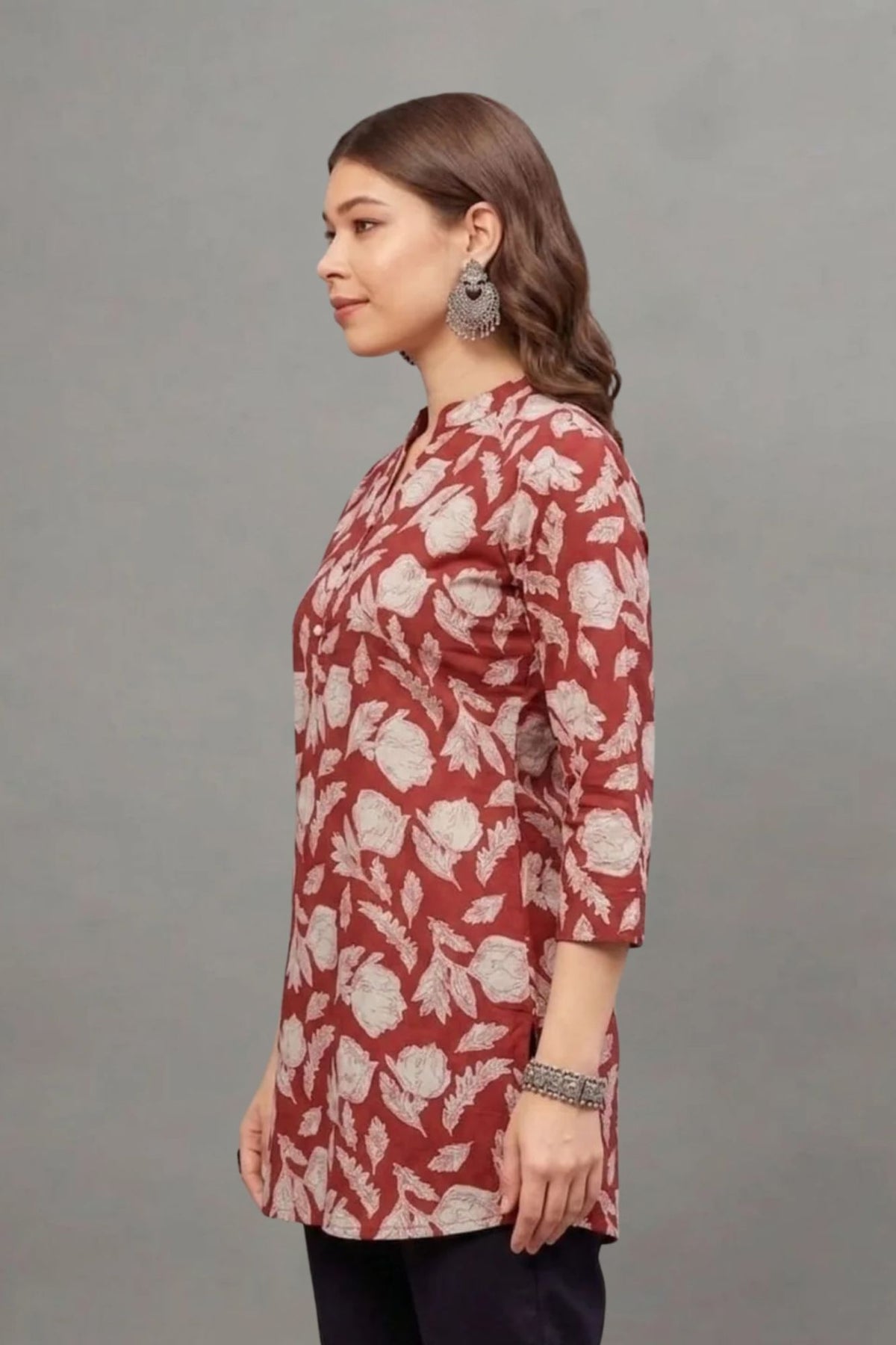 Cotton Red leaf Everyday Printed short kurti
