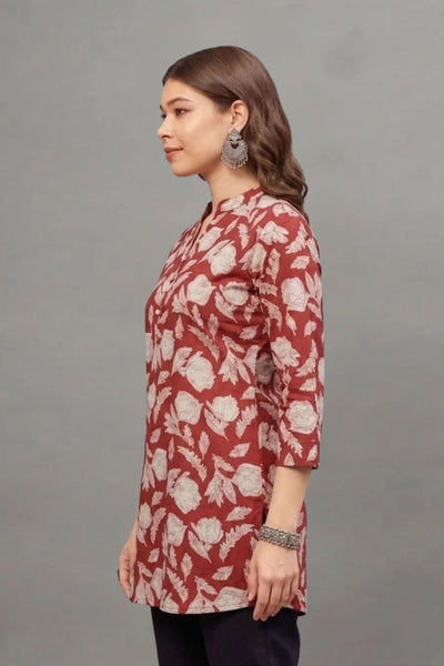 Cotton Red leaf Everyday Printed short kurti