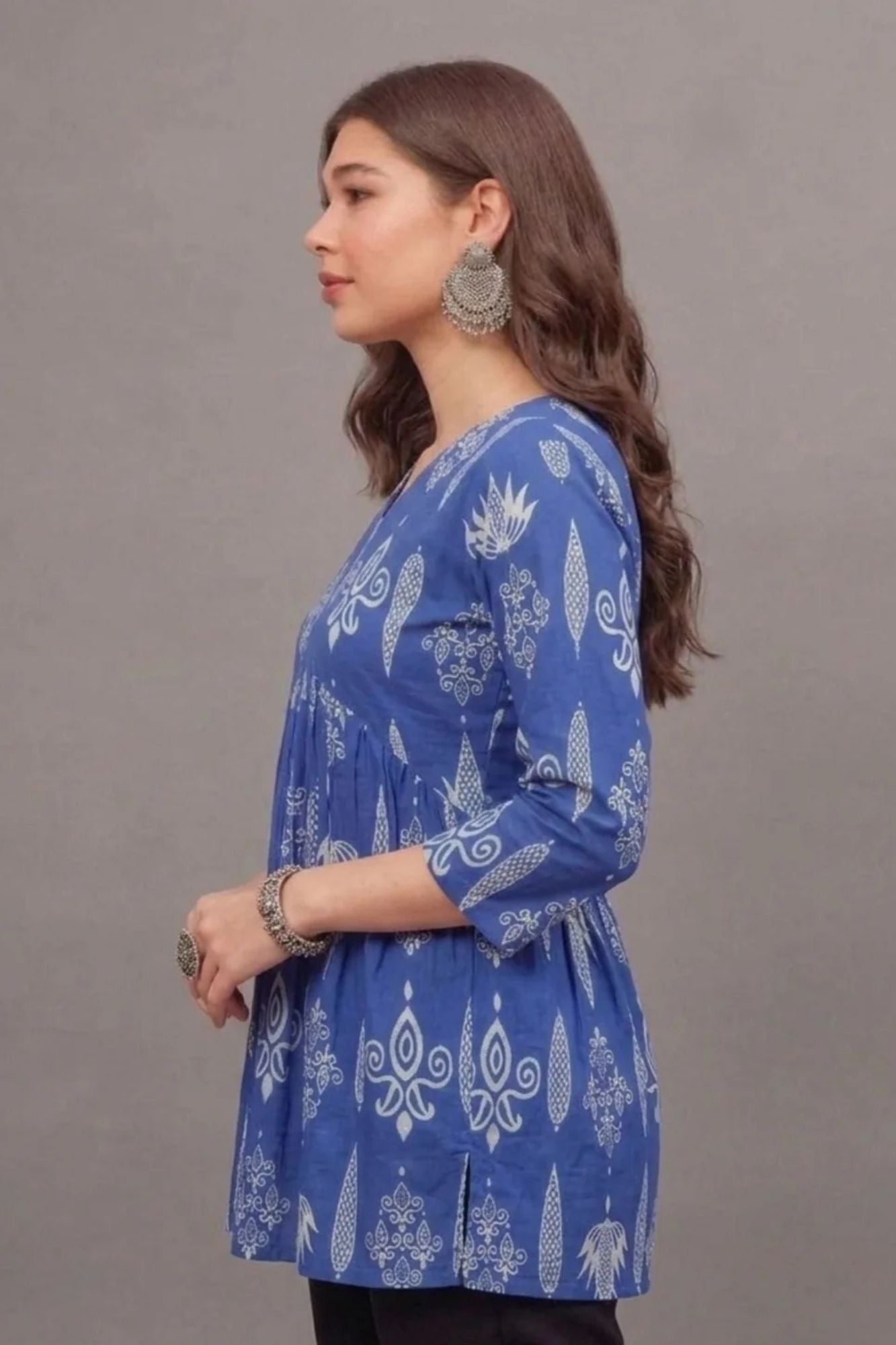 Cotton Indigo Tribal Printed short kurti