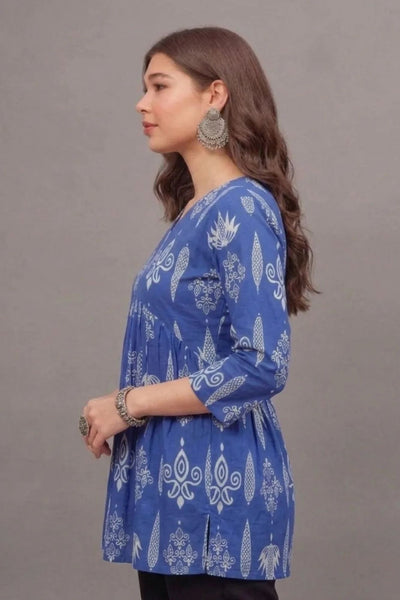 Cotton Indigo Tribal Printed short kurti