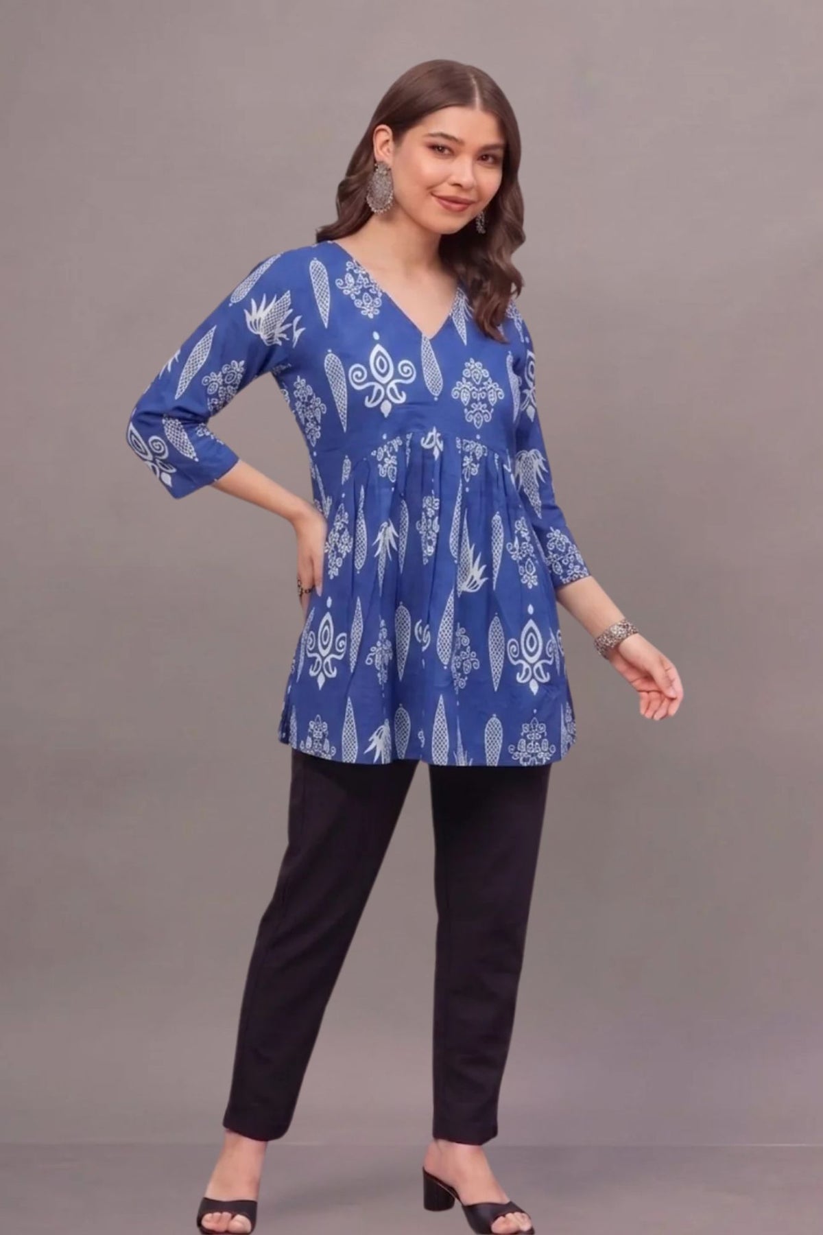 Cotton Indigo Tribal Printed short kurti
