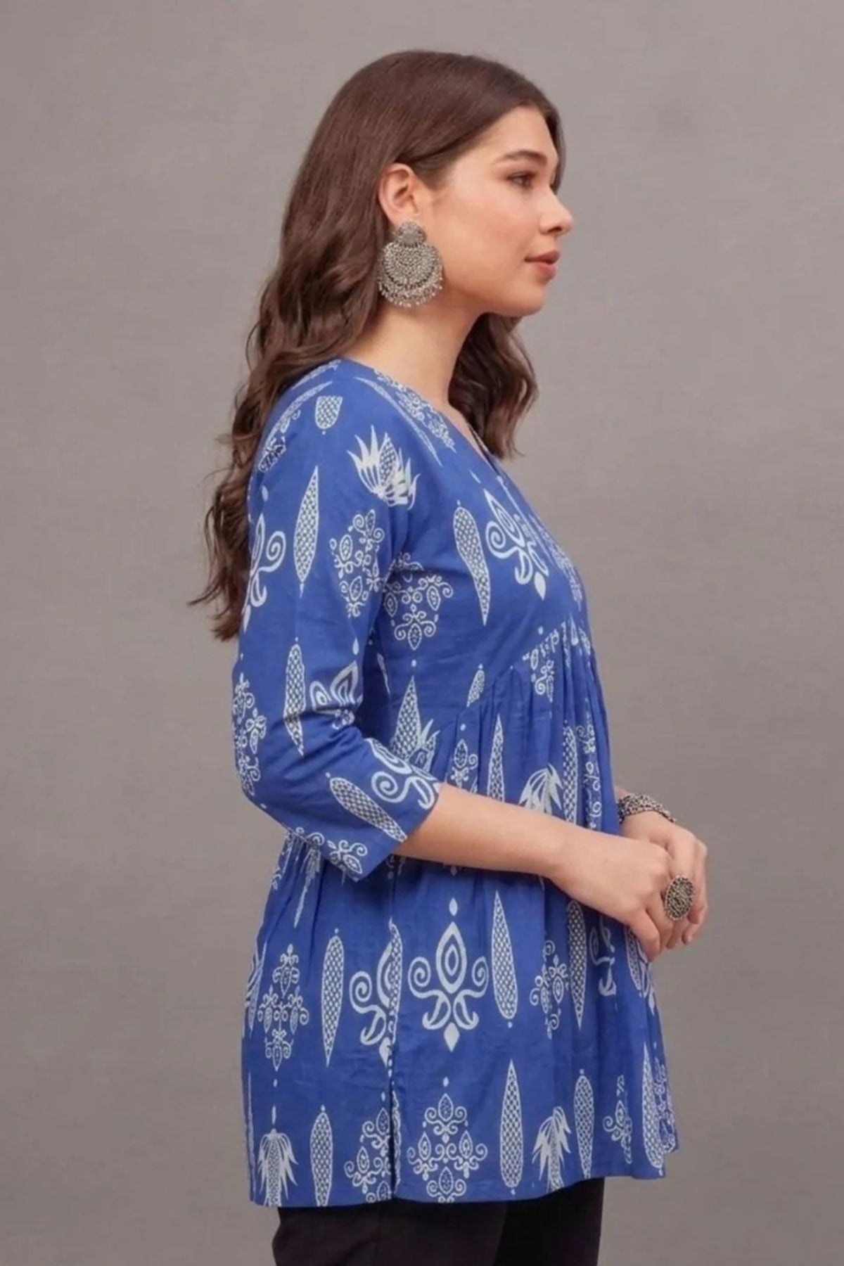 Cotton Indigo Tribal Printed short kurti
