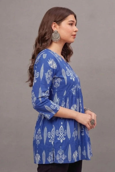 Cotton Indigo Tribal Printed short kurti