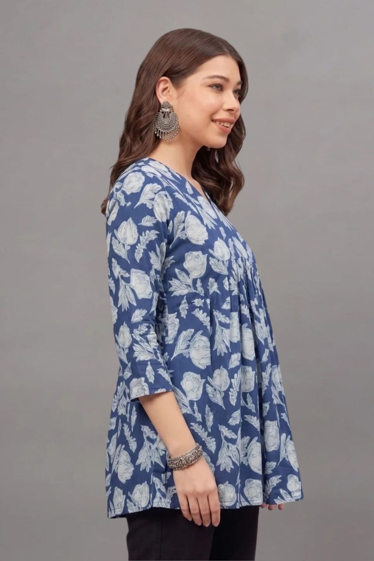 Cottton Blue leaf Everyday Printed Short Kurti