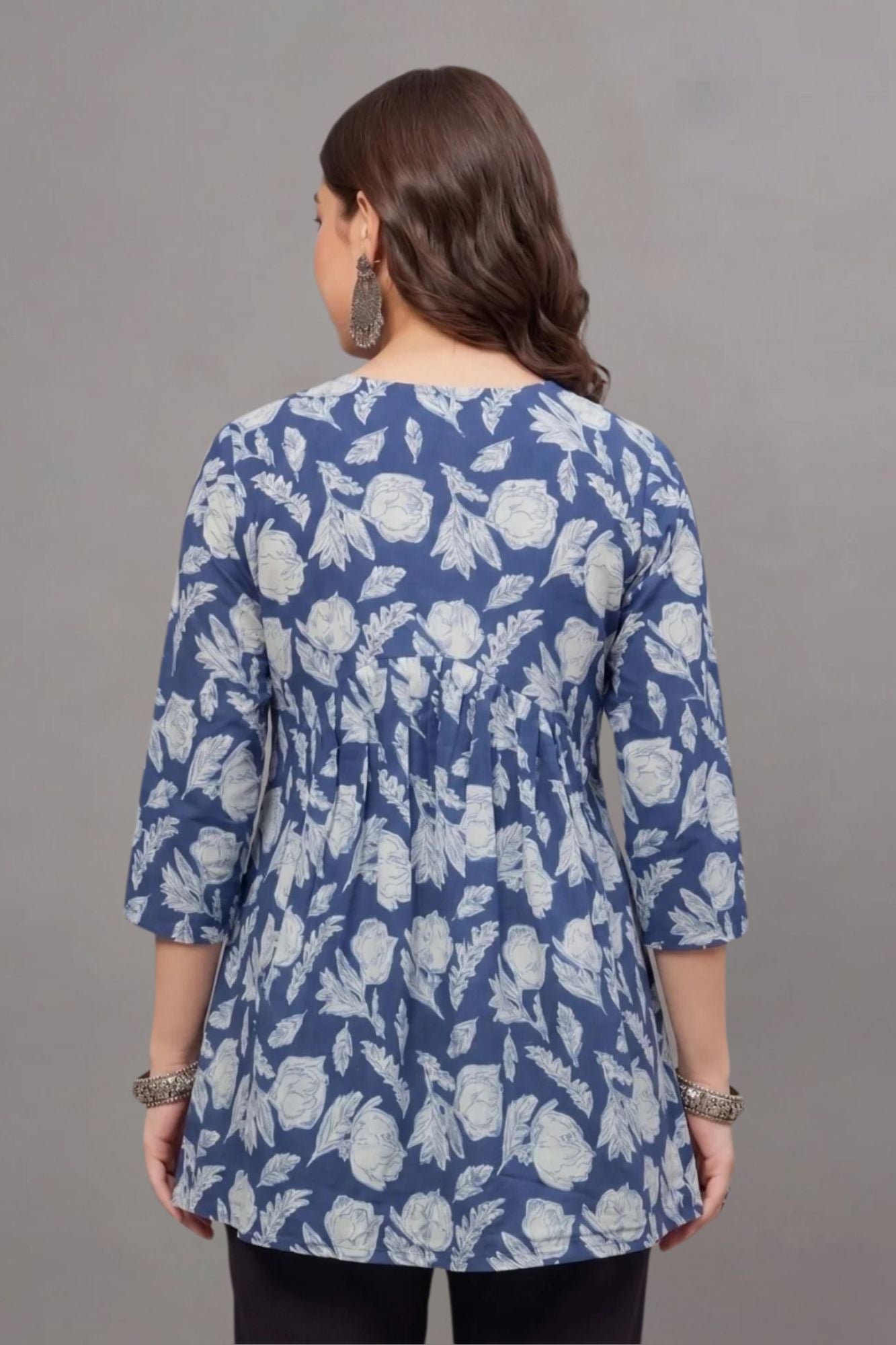 Cottton Blue leaf Everyday Printed Short Kurti