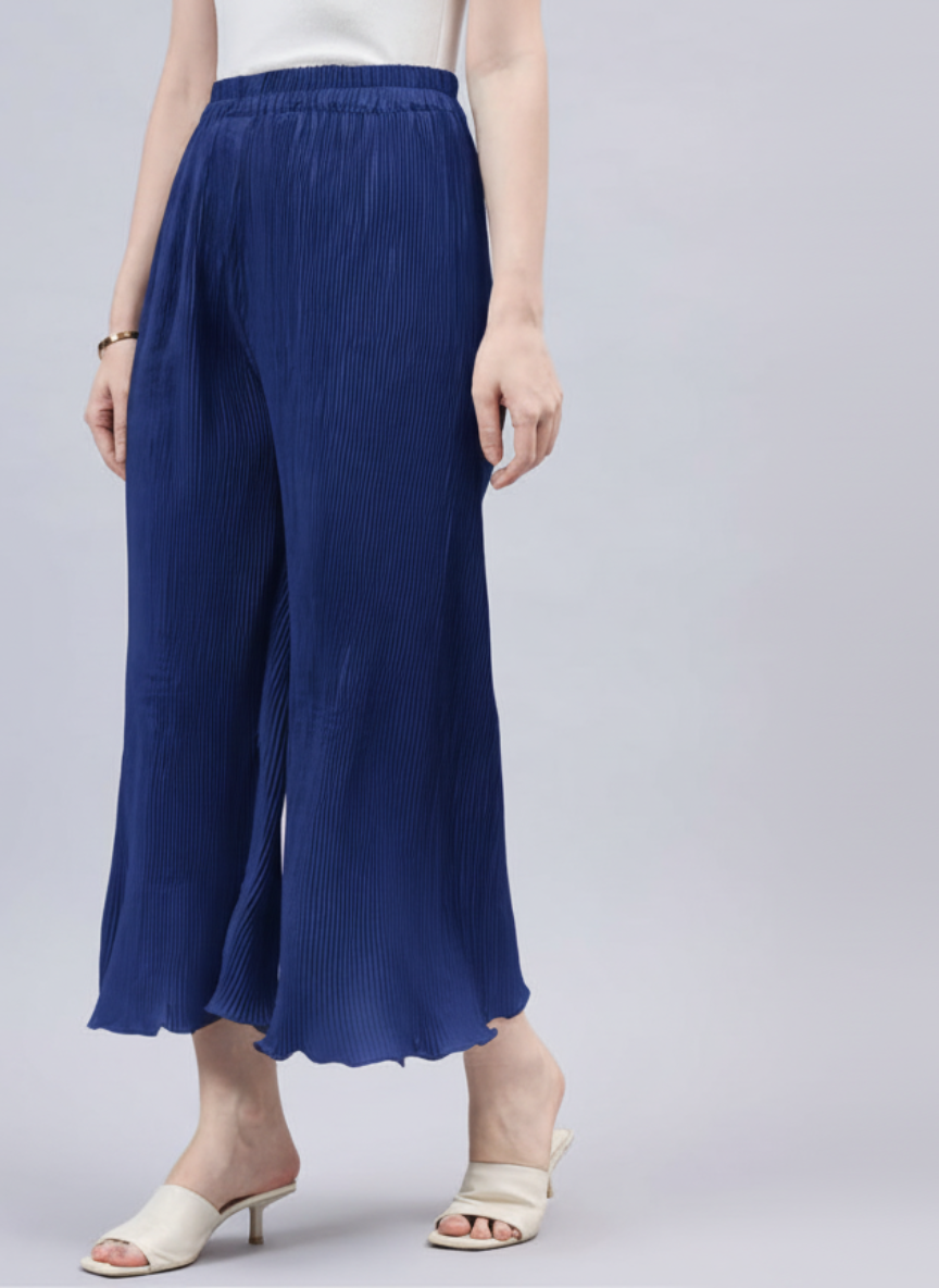Royal blue Pleated Chiffon Palazzo