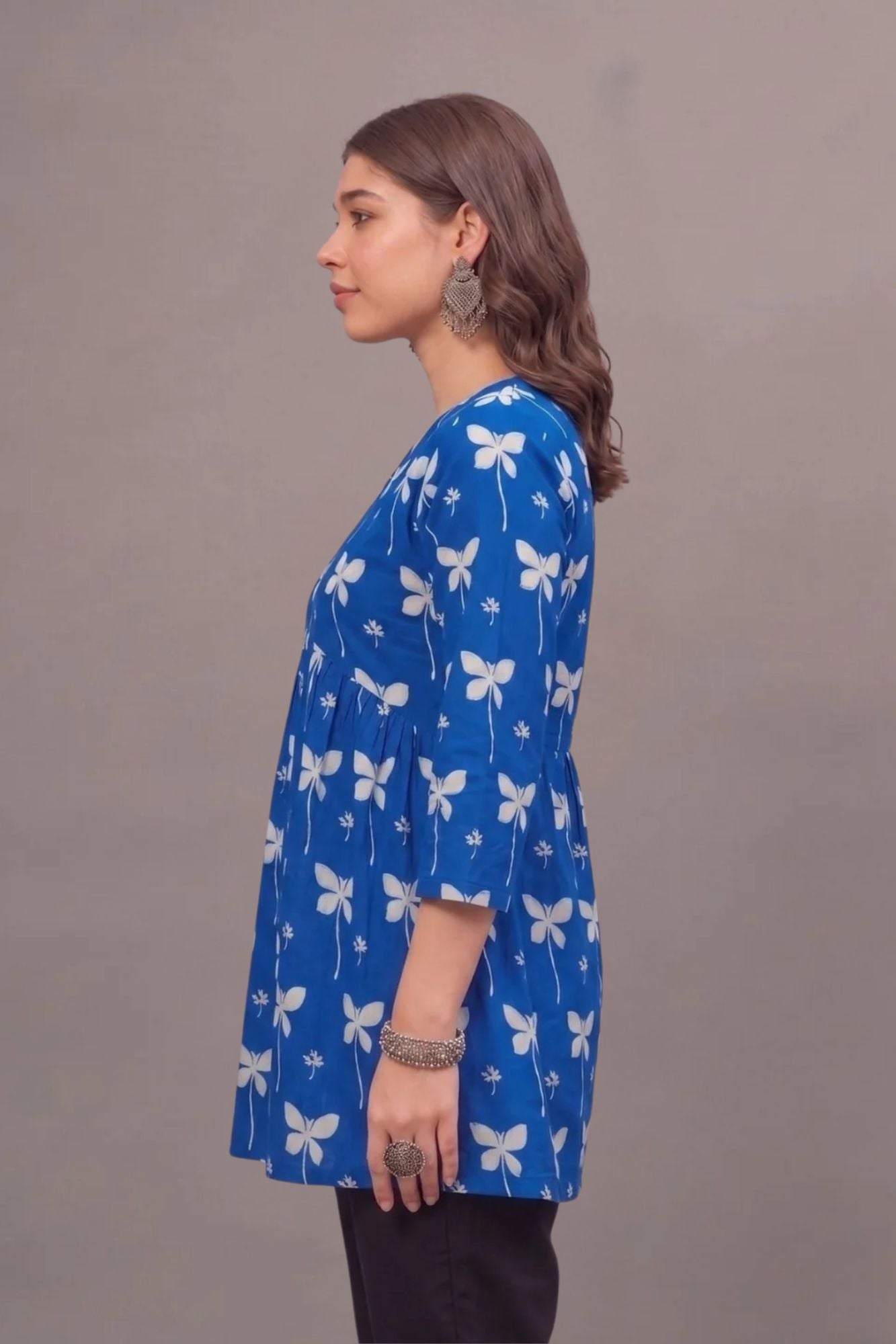 Cotton Blue butterfly Printed short kurti