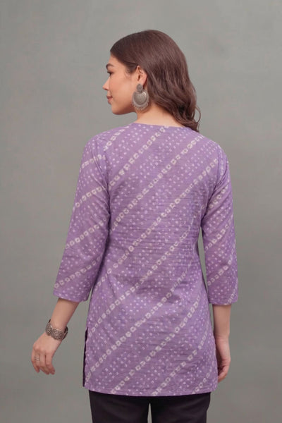 Cotton Purple bandhani Printed short kurti