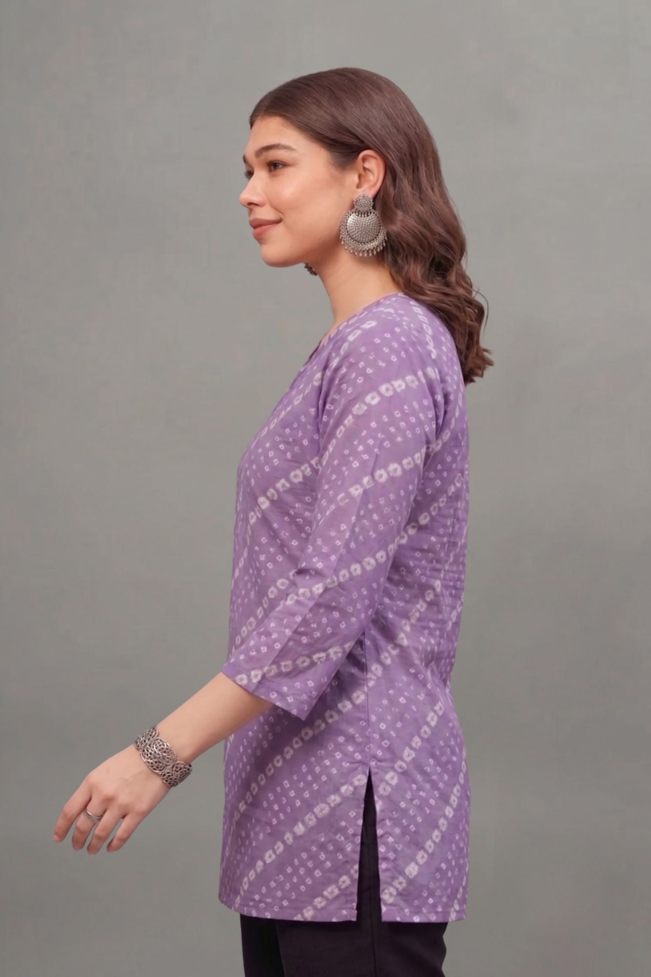 Cotton Purple bandhani Printed short kurti