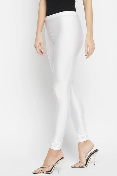 White Metallic Leggings - Ankle Length