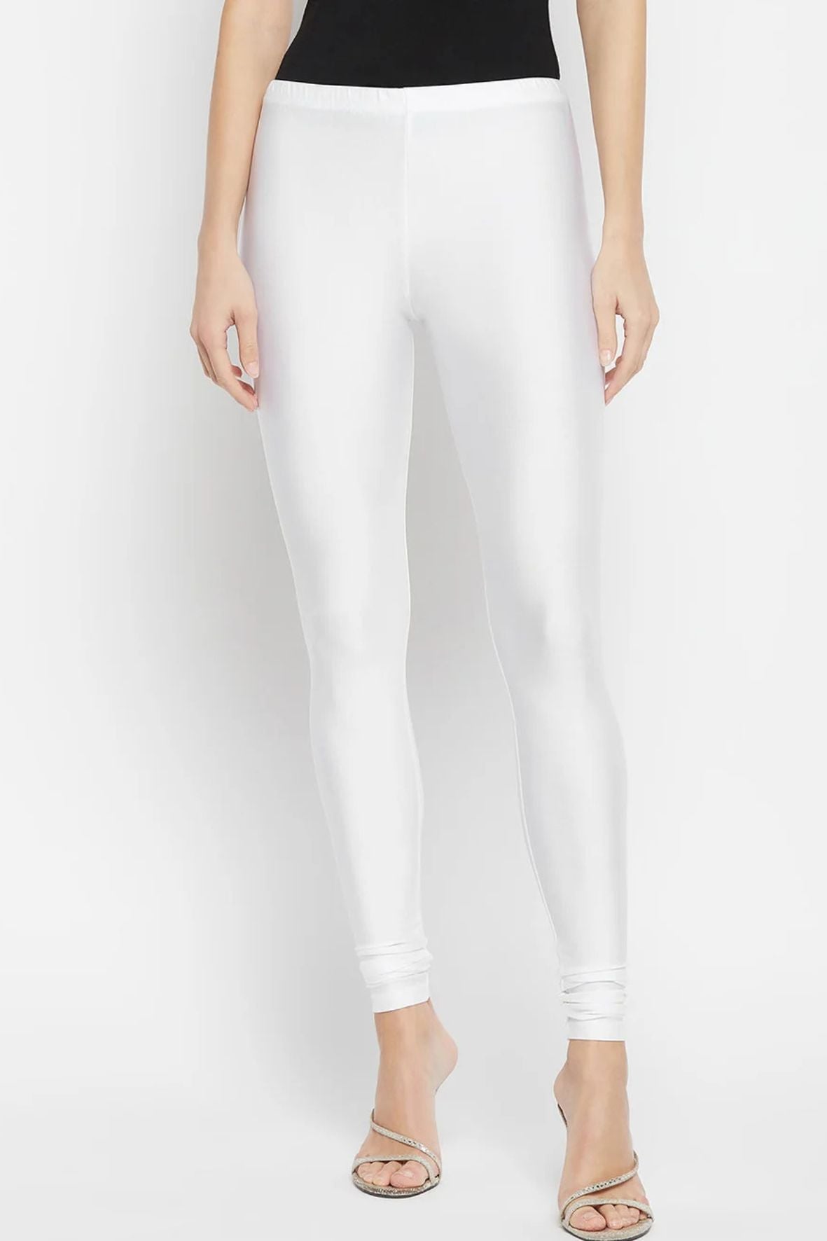 White Metallic Leggings - Ankle Length