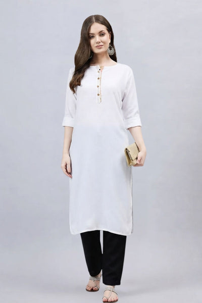 Black Round Neck Straight Fit Rayon Kurti