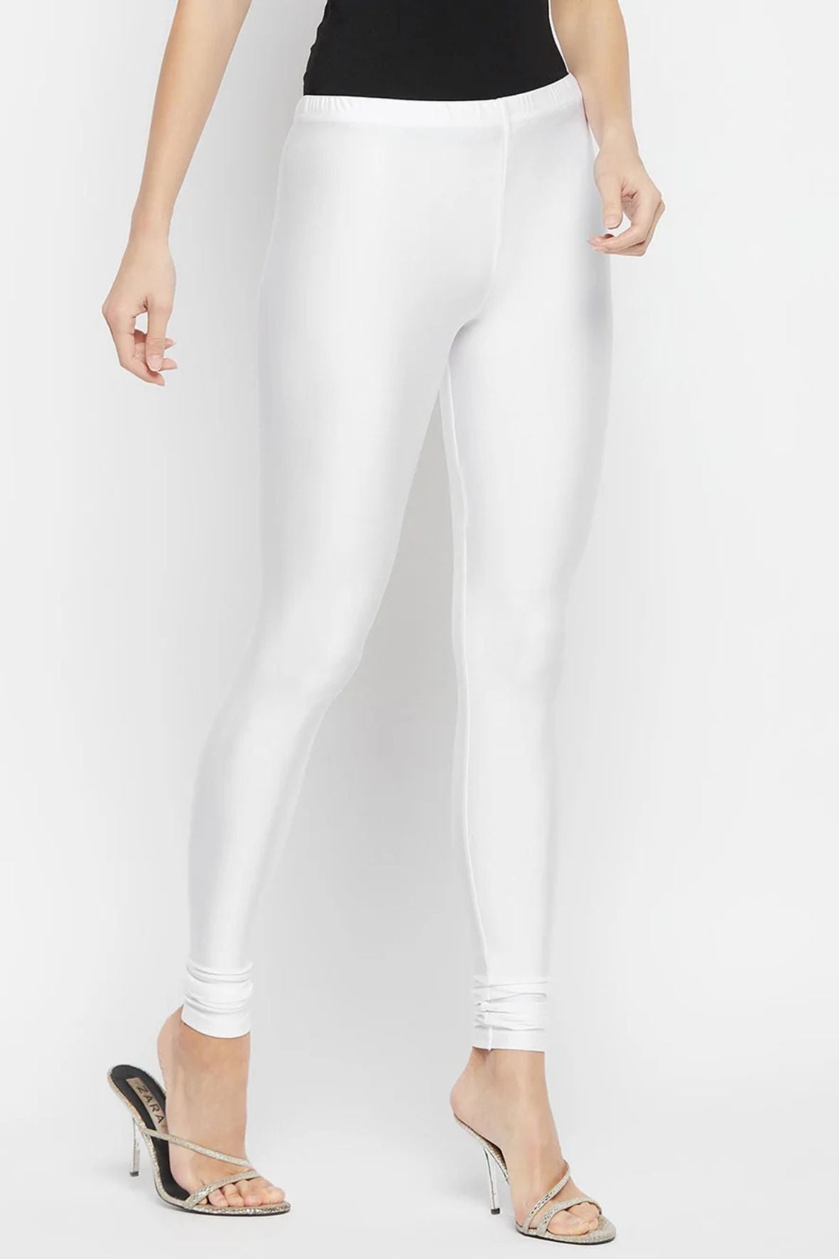 White Metallic Leggings - Ankle Length
