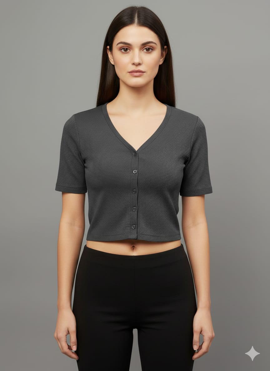 Grey Ribbed Crop Top for Women