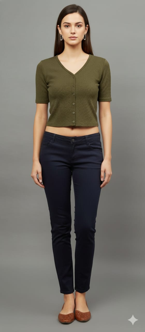 Green Ribbed Crop Top for Women