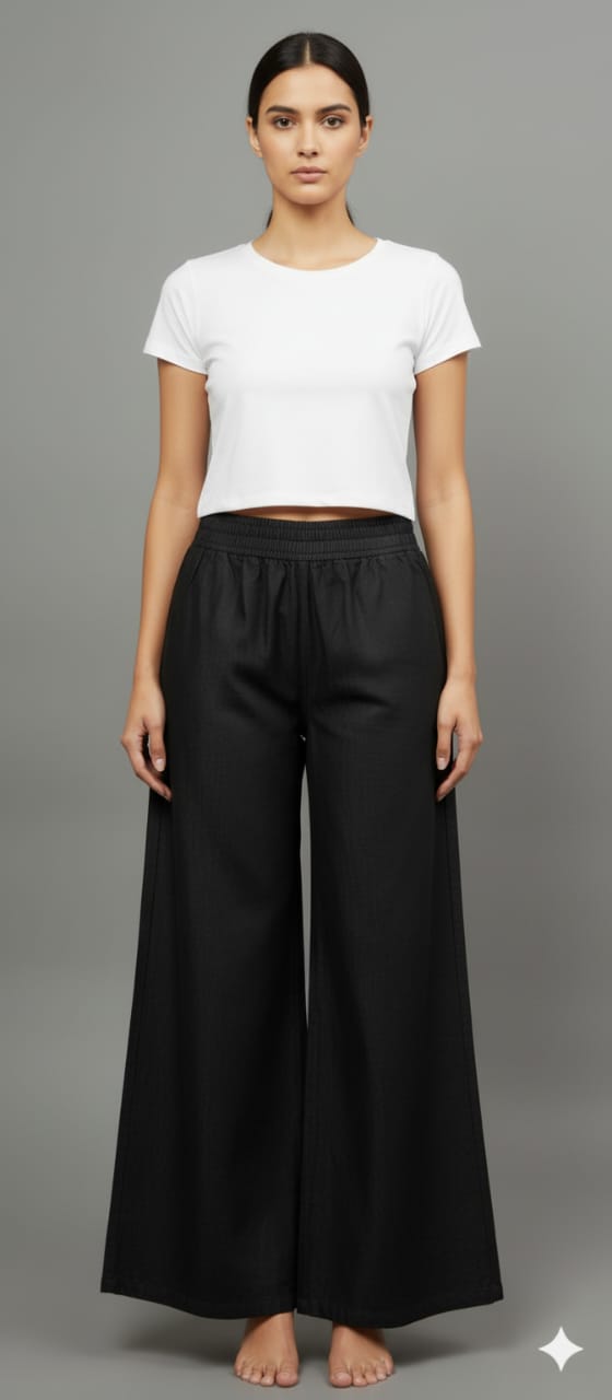 Stylish Women’s Black Denim Palazzo with Side Pockets