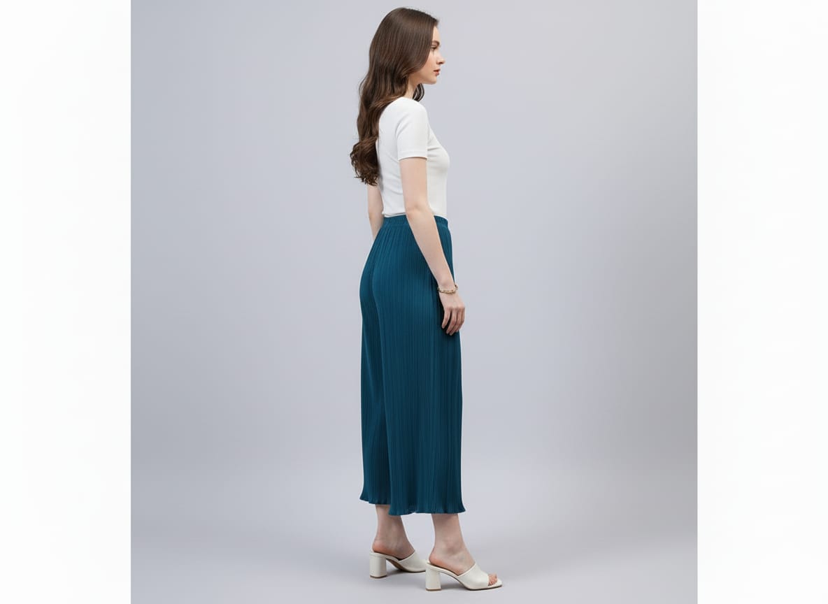 Turquoise Pleated Chiffon Palazzo