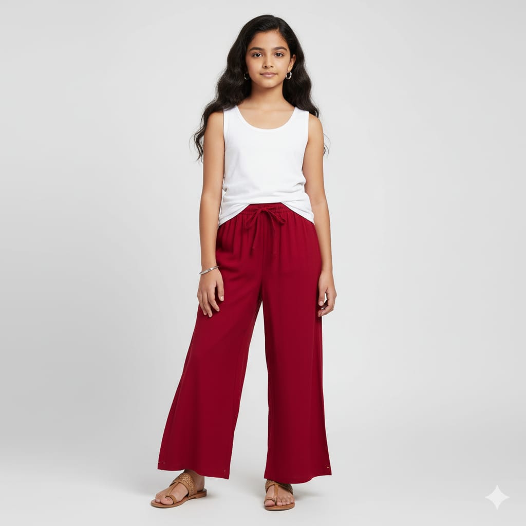 Kids Maroon Rayon Palazzo