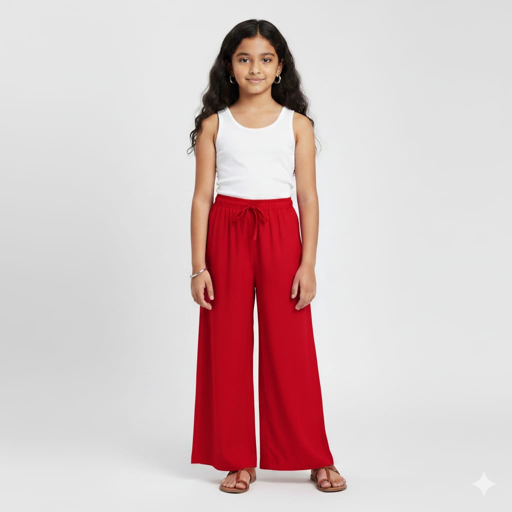Kids Red Rayon Palazzo