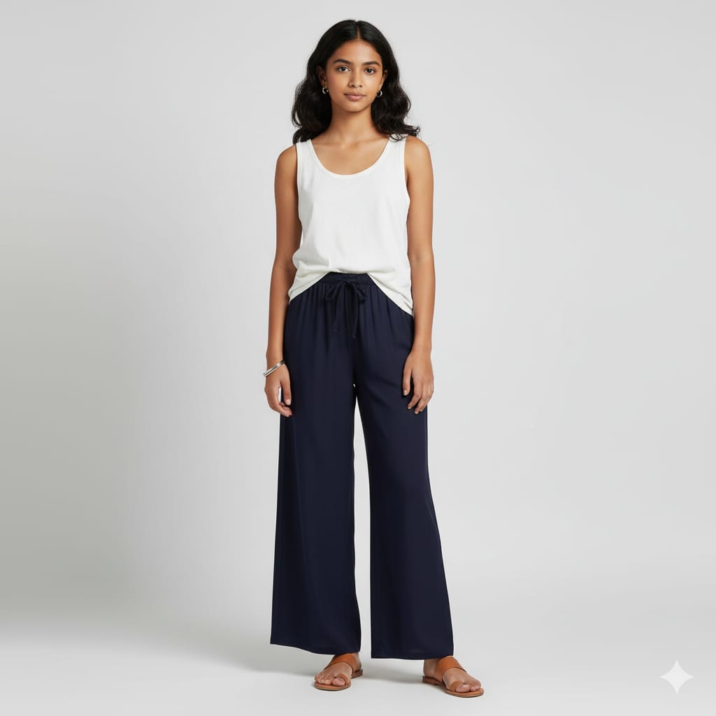 Kids Navy Blue Rayon Palazzo