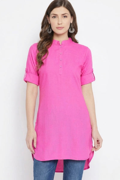Baby Pink Solid Coloured Short Kurti - 32" Length