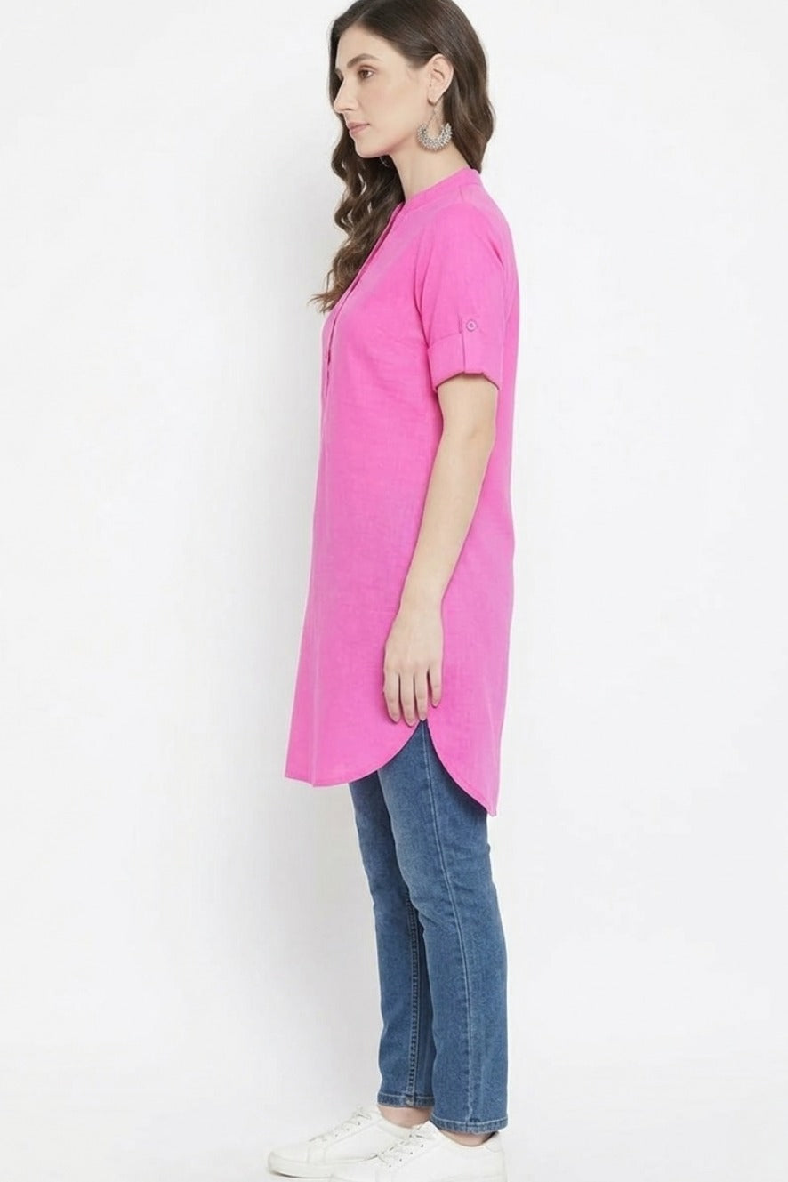 Baby Pink Solid Coloured Short Kurti - 32" Length