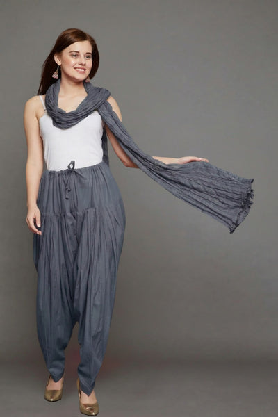 Slate Grey Plain  Cotton Patiala with Dupatta