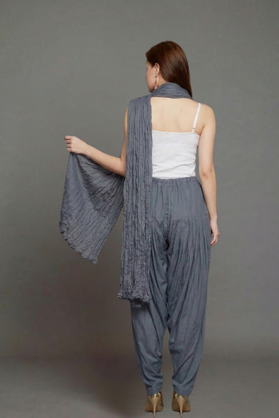 Slate Grey Plain  Cotton Patiala with Dupatta