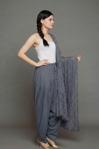 Slate Grey Plain  Cotton Patiala with Dupatta