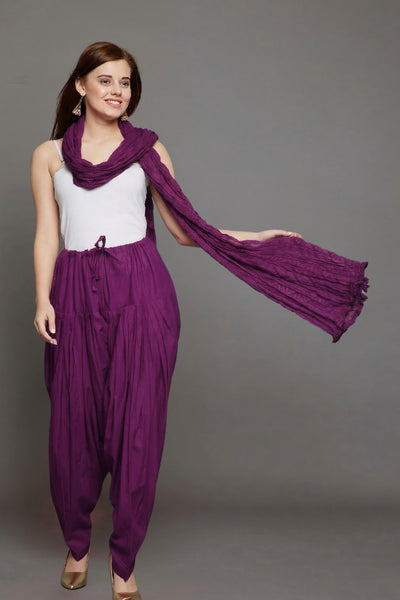 Wine Purple Plain Cotton Patiala with Dupatta