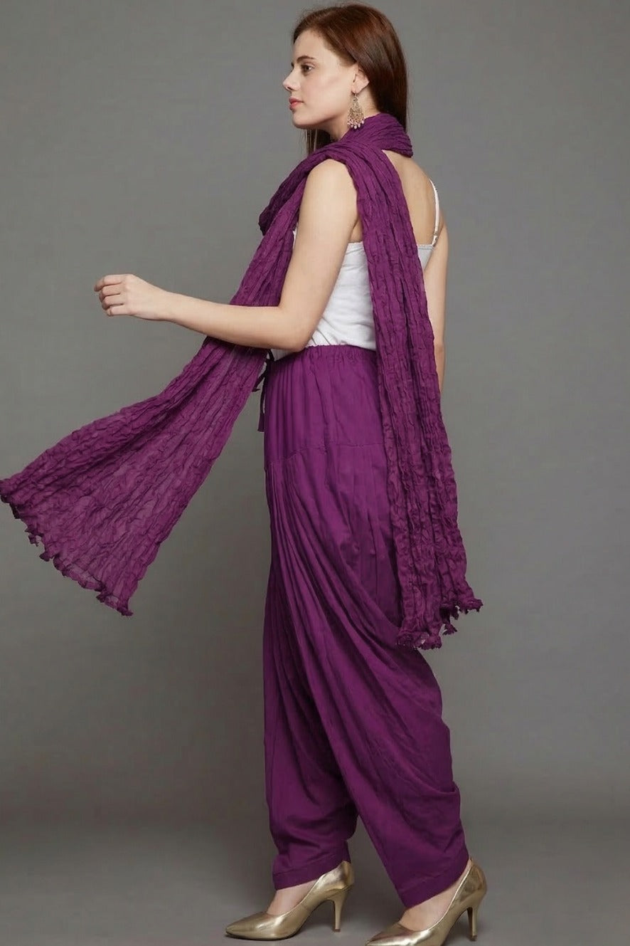 Wine Purple Plain Cotton Patiala with Dupatta