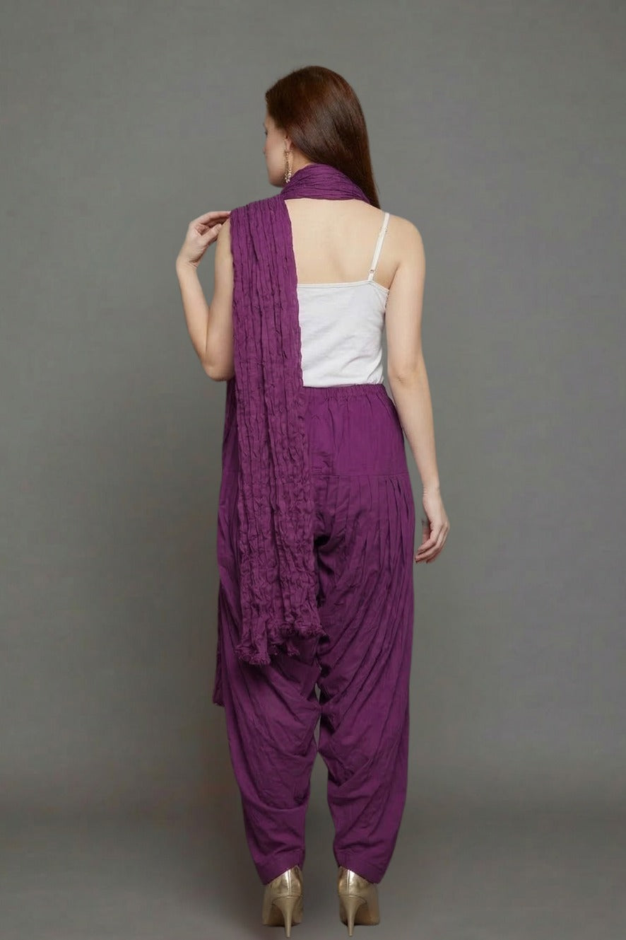 Wine Purple Plain Cotton Patiala with Dupatta