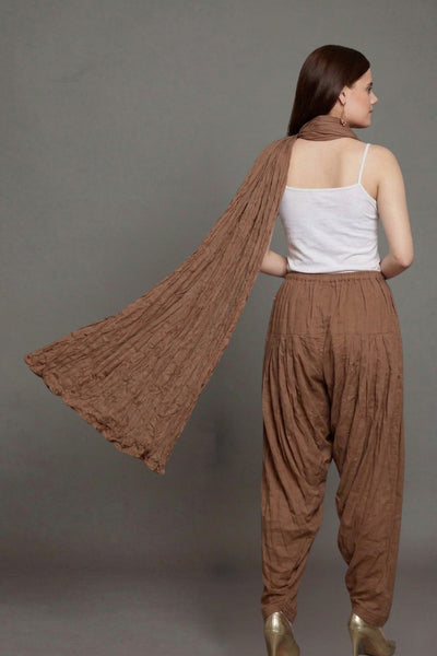 Brown Cotton Plain Patiala with Dupatta
